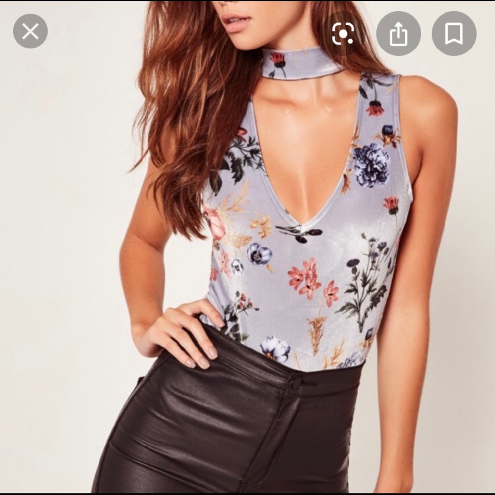 NEW Velvet Chocker Floral Bikini Bodysuit-S